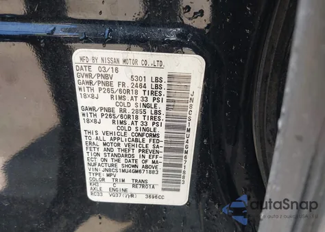 2016 Infiniti Qx70 z USA, uszkodzony, nr VIN JN8CS1MU4GM671883